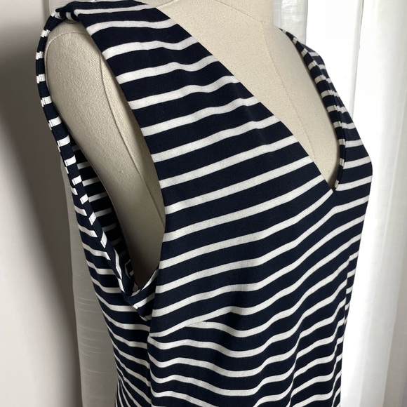 NWT Banana Republic Navy Stripe Ponte Flounce Midi Sleeveless Dress Size 14 - Picture 8 of 12